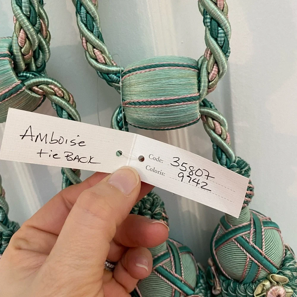 Houles Paris Gorgeous & Elegant Green & Pink Tassel Curtain Tiebacks NWT